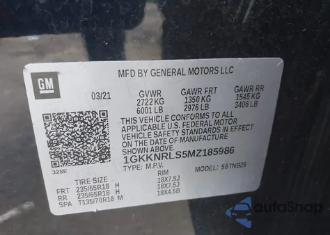 2021 GMC Acadia Awd Sle from USA, damaged, VIN 1GKKNRLS5MZ185986